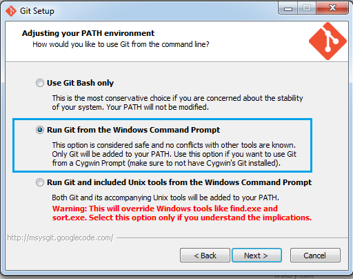 Git installation wizard