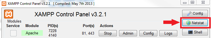 Screenshot of xampp control netstat