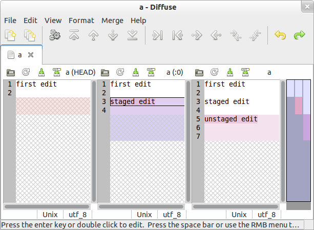 Screenshot of diffuse with staged and unstaged edits