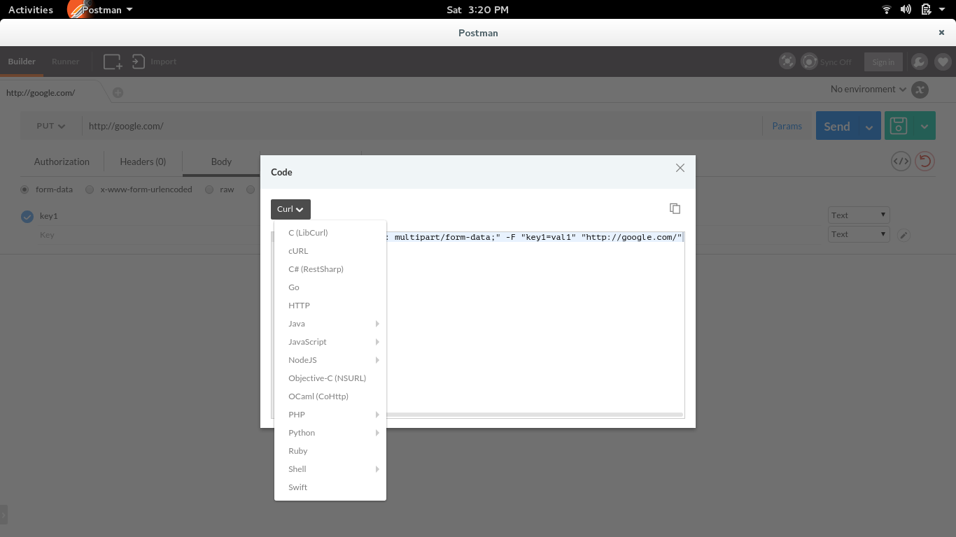 POSTMAN to get the request code