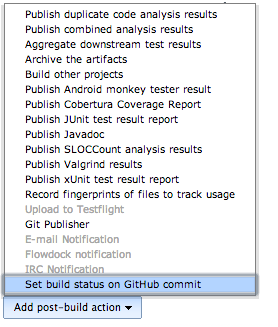 set build status on github