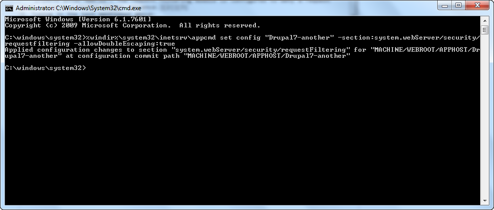 Solution to HTTP Error 404.11 - The request filtering module is configured to deny a request that contains a double escape sequence.