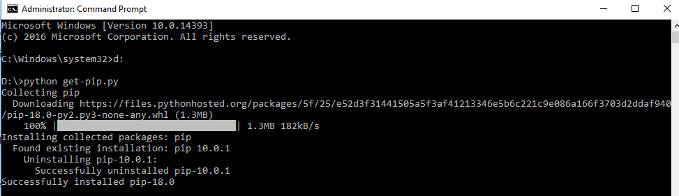 Pip installation screenshot