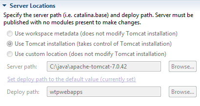 server Locations in eclipse view