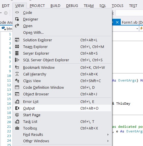 VS view output