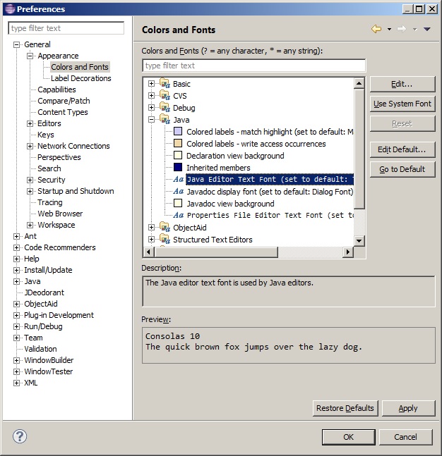Предпочтения Eclipse