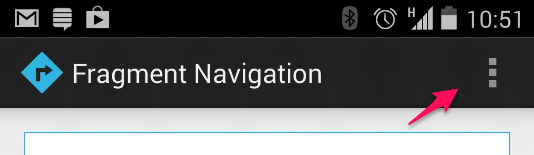 actionbar showing options menu