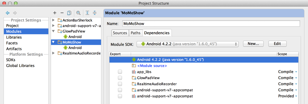 Setup app module dependency of v7 library module