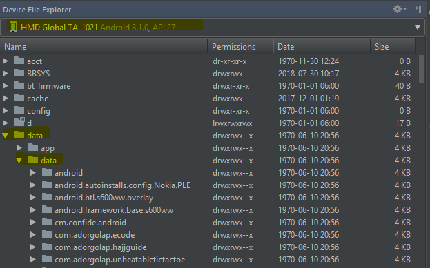 go to data/data directory