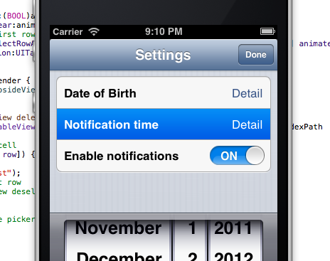 Settings UITableView
