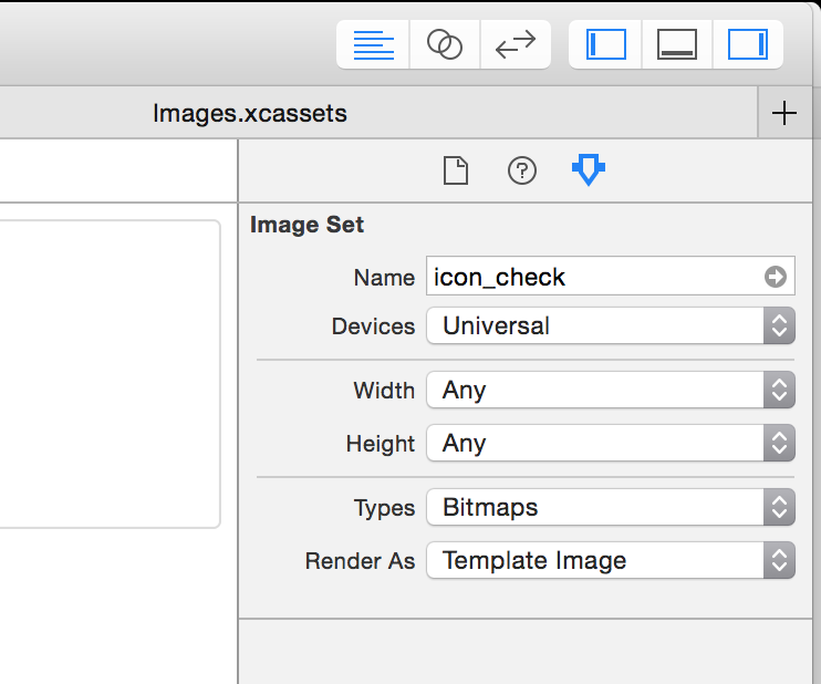 Screenshot of Xcode showing attributes inspector for an image