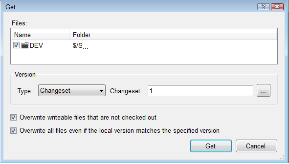 Get Specific Version - dialog