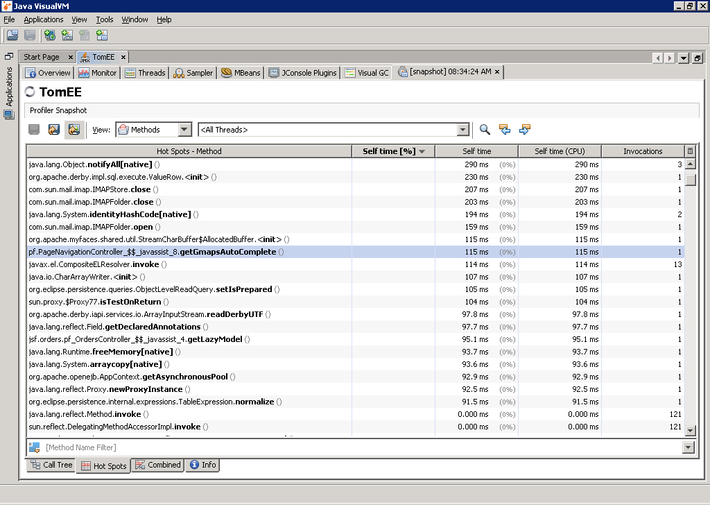 Java Visual VM: showing HOT SPOT