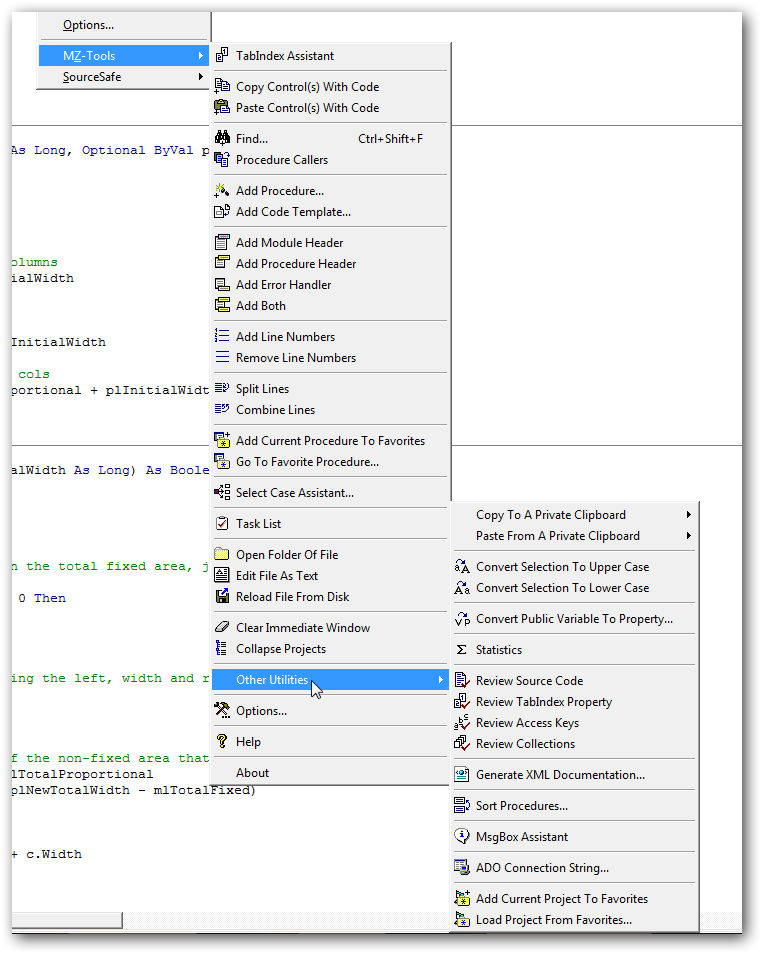 Screencap of MZ-Tools Menu