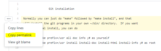 GitHub permalink menu
