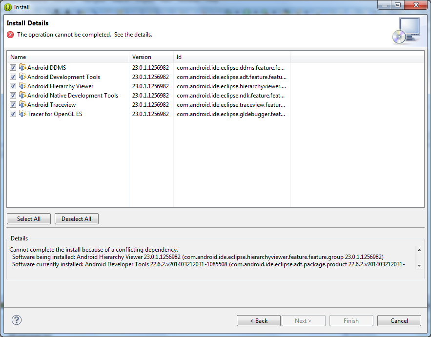 Cannot complete the installation because of conflict dependancy