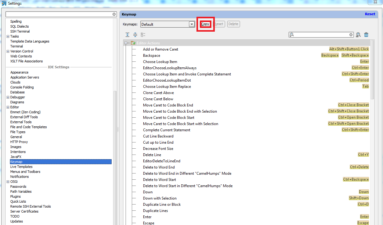 copy default keymap