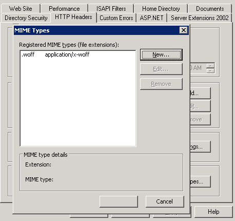 IIS 6 MIME Types