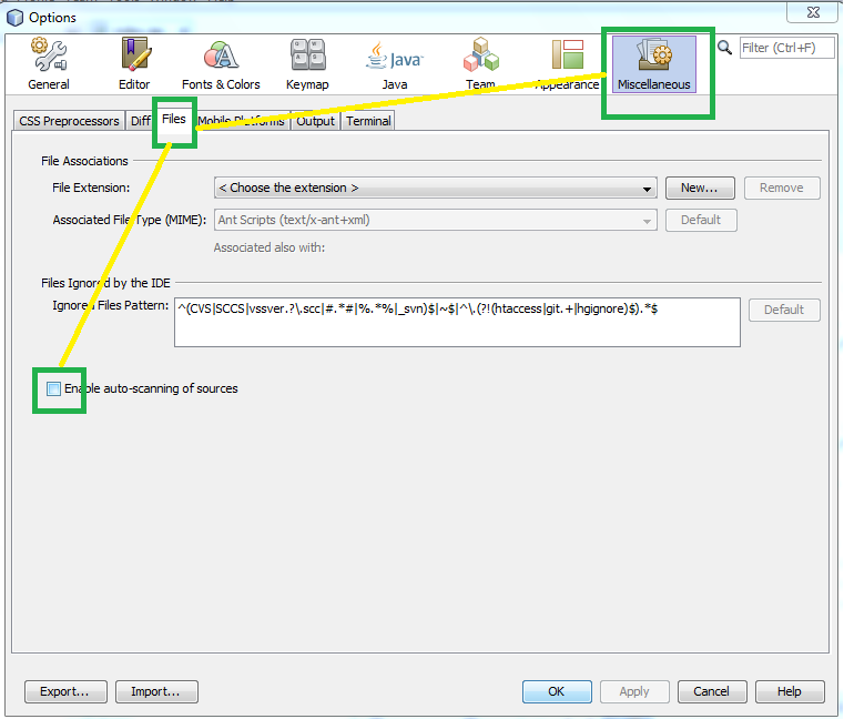 Stop Netbeans Scanning Project