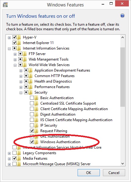 Turn Windows features on or off screenshot