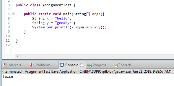 Screenshot showing the source and that the output is "false"