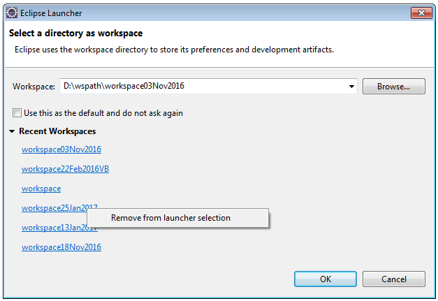 Eclipse Neon - Remove Workspace