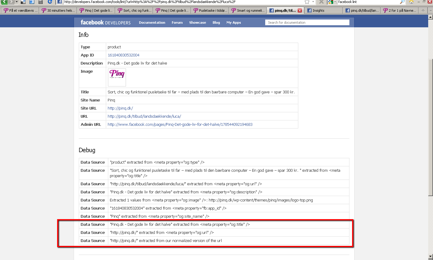 Facebook Open Graph lint screenshot