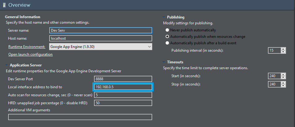 GAE Development server config