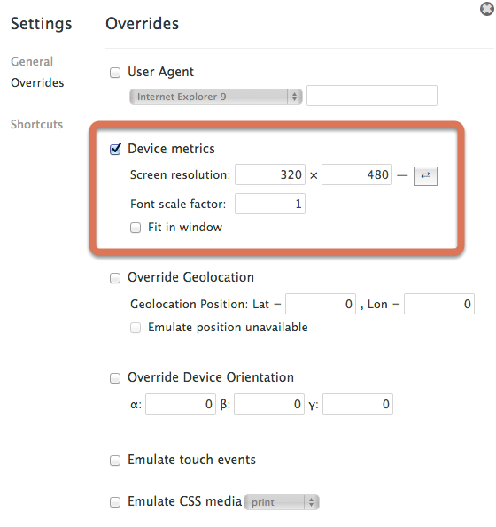 Device resolution settings
