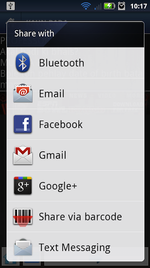 Sharing using ACTION_SEND intent