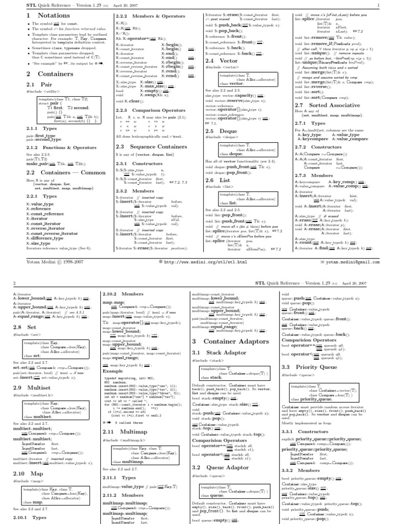 STL Quick Reference – Version 1.29