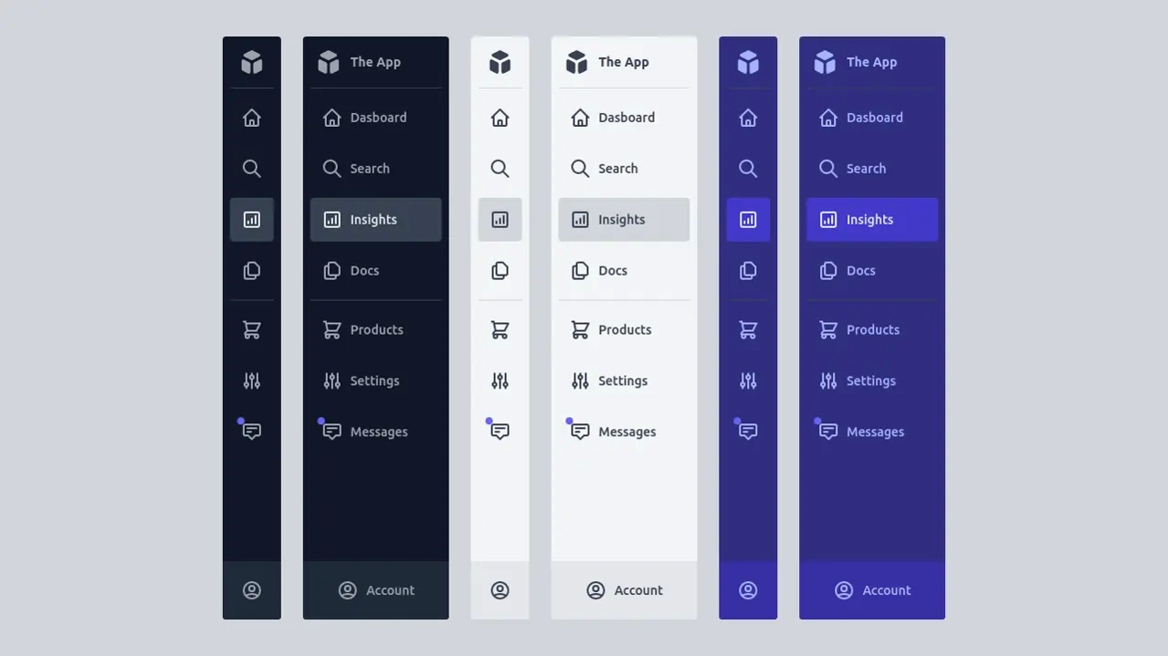 Меню администратора приложения с Tailwind CSS