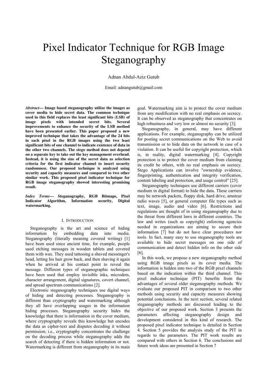 Pixel Indicator Technique for RGB Image Steganography by Adnan Abdul-Aziz Gutub
